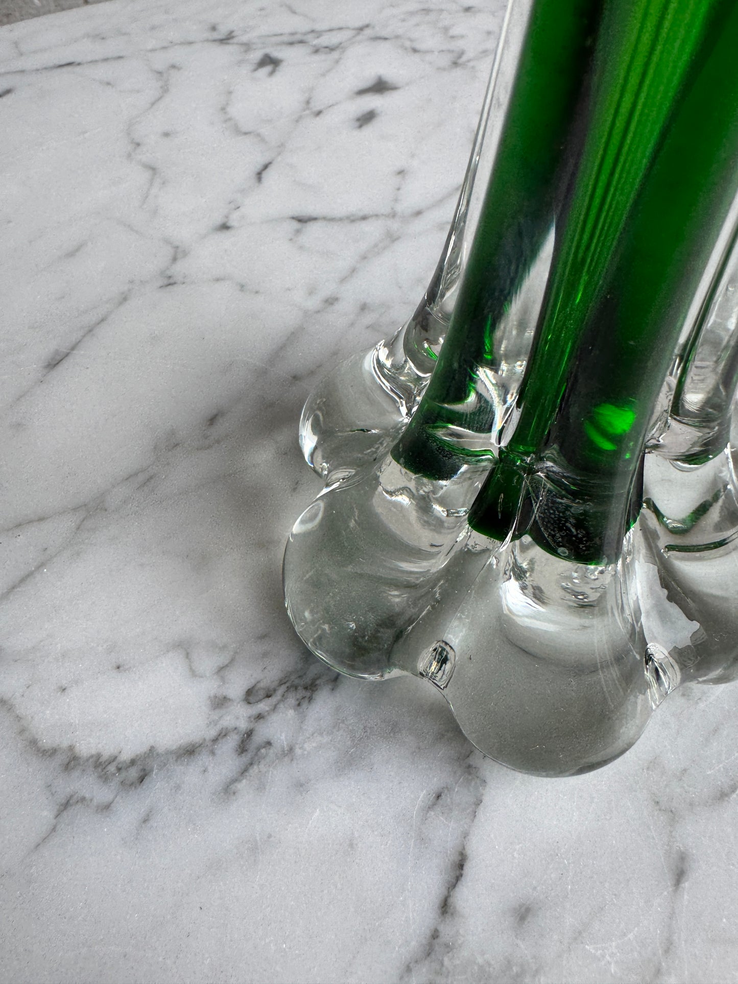 Green Glass Bud Vase – Clear Petal Base – 30cm
