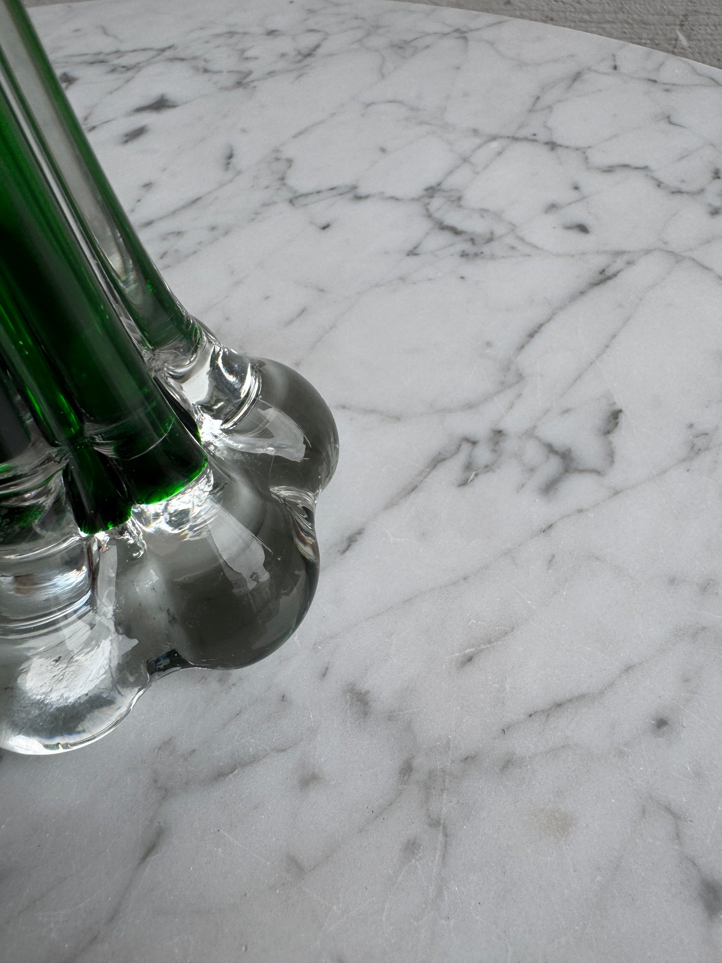 Green Glass Bud Vase – Clear Petal Base – 30cm
