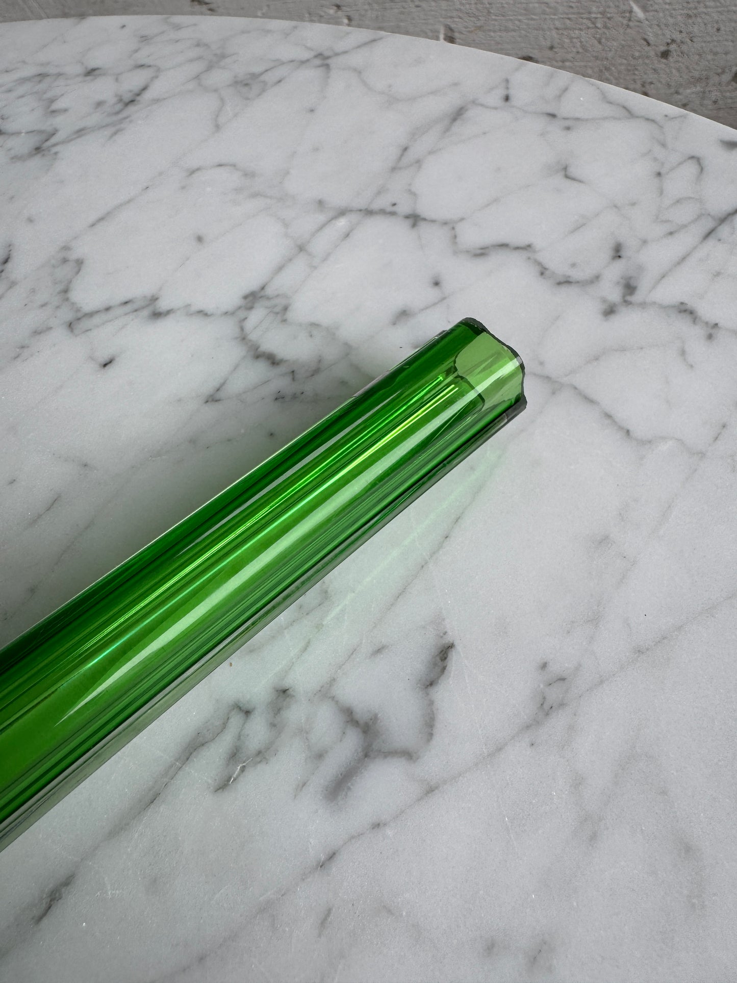 Green Glass Bud Vase – Clear Petal Base – 30cm