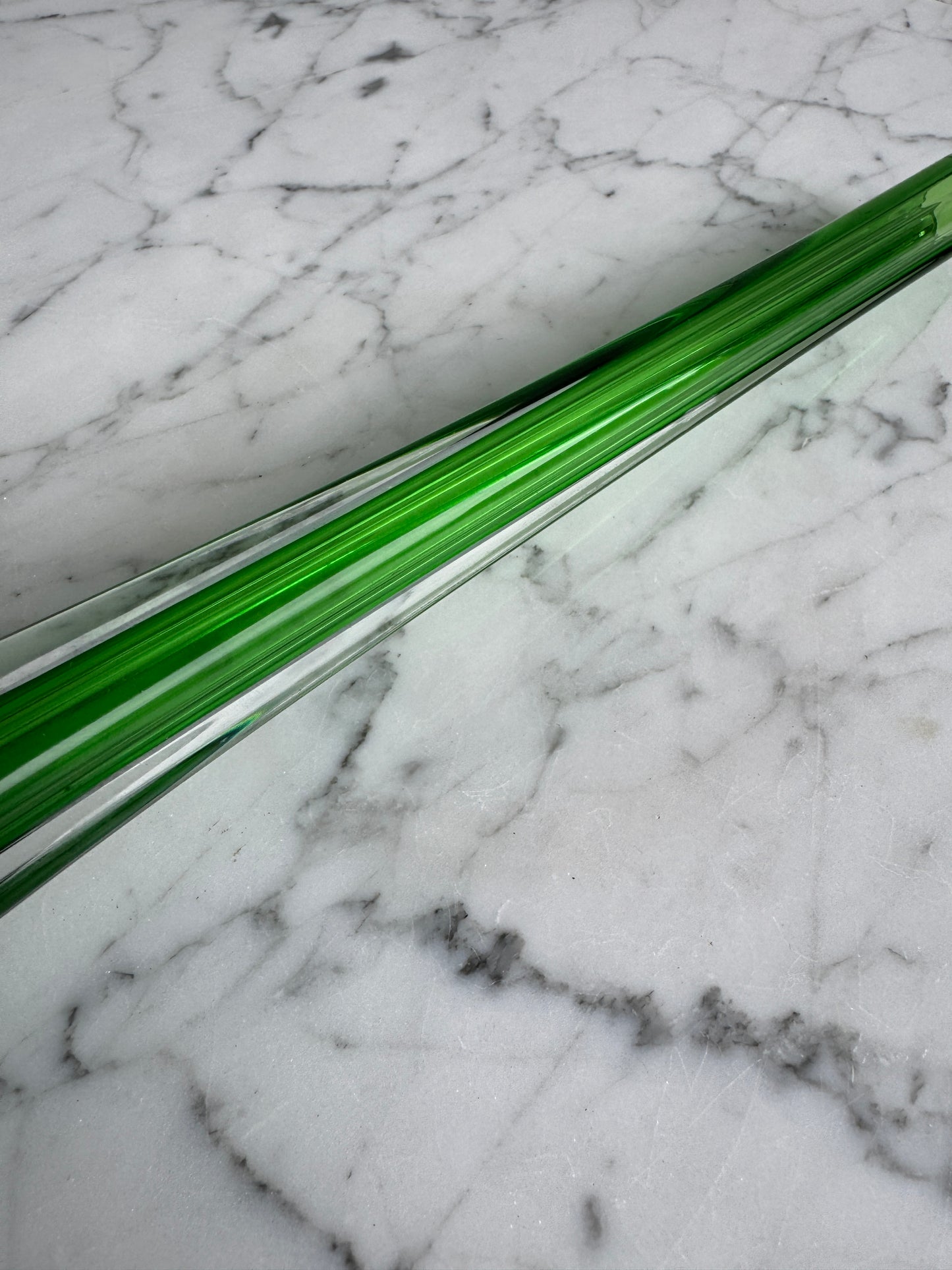 Green Glass Bud Vase – Clear Petal Base – 30cm