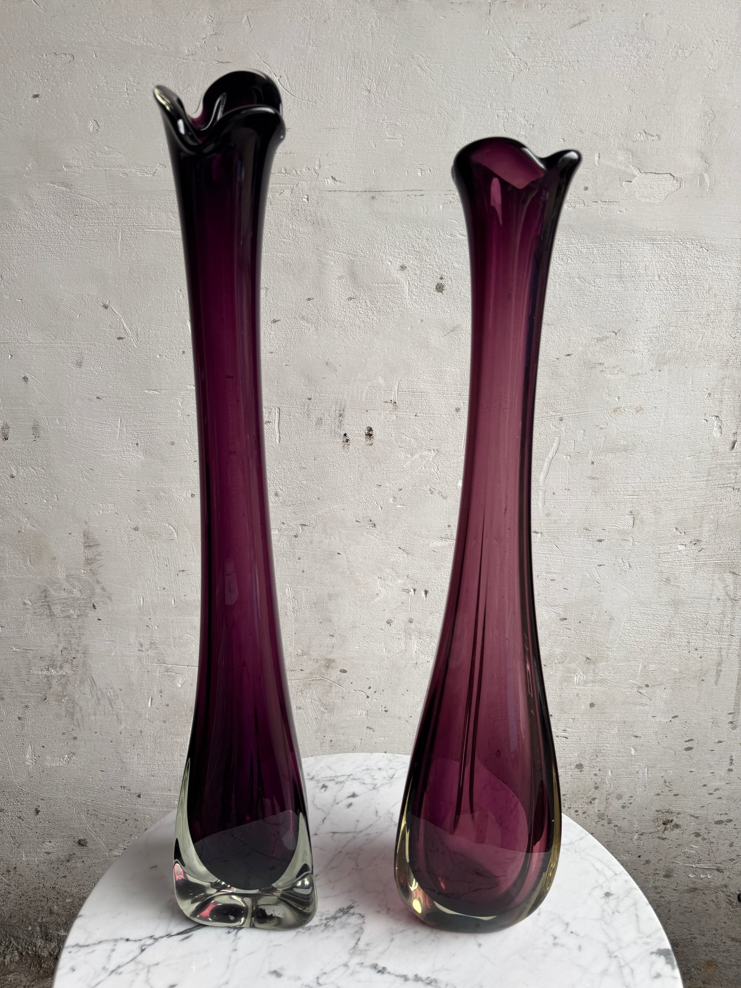 Pair of Tall Amethyst Art Glass Vases – XL Decorative Set