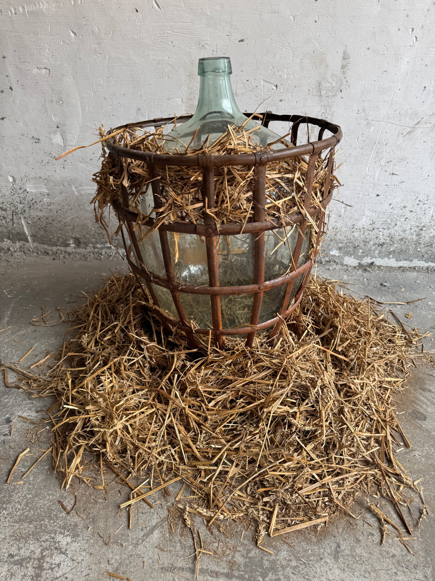 Antique Demijohn in Metal Basket (4pcs available)