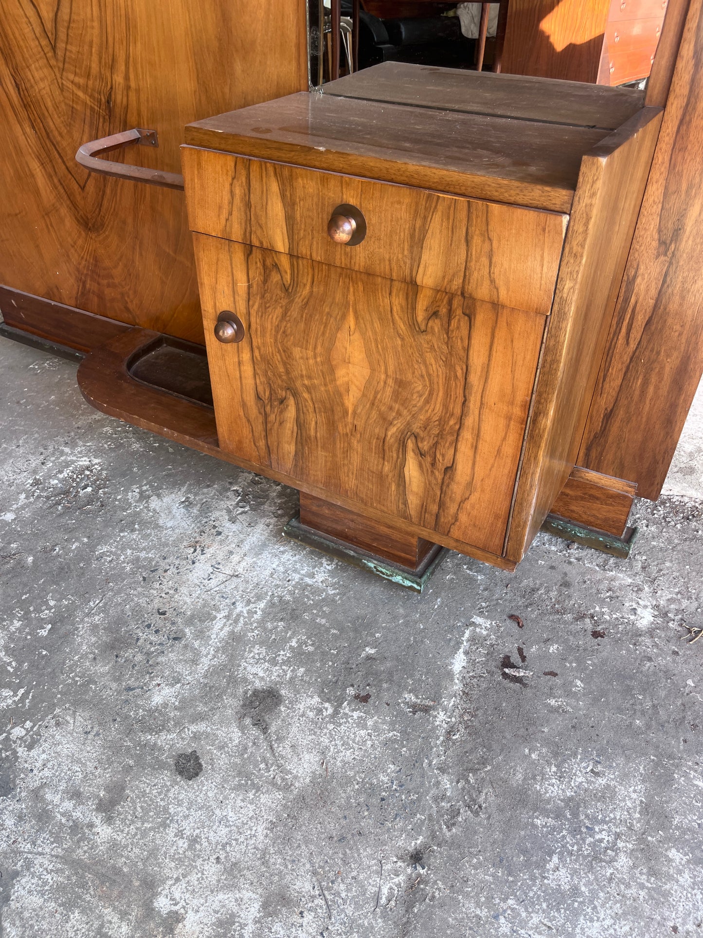 Art Deco Walnut Hallway Coat Rack with Mirror, 1930s