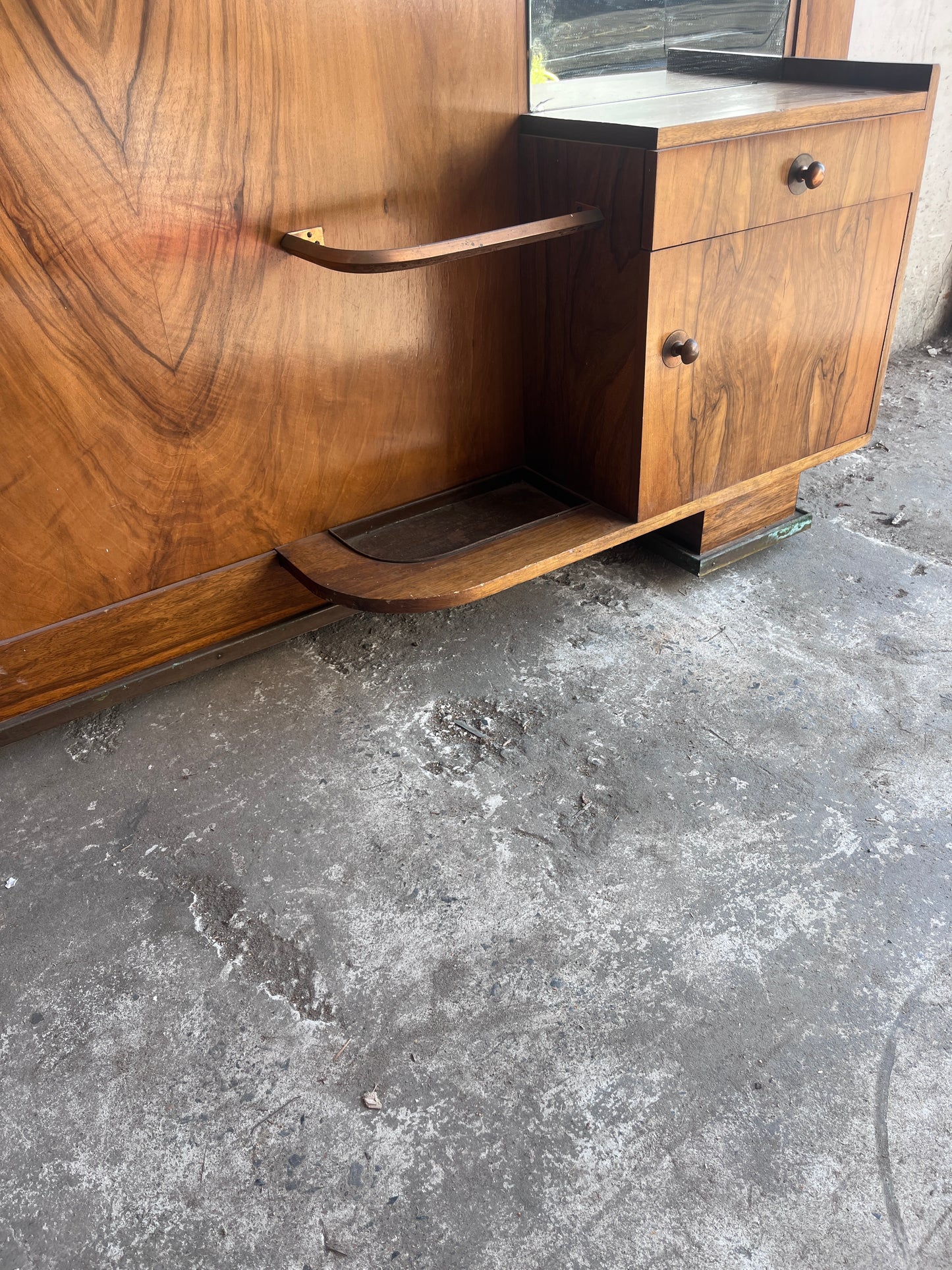 Art Deco Walnut Hallway Coat Rack with Mirror, 1930s