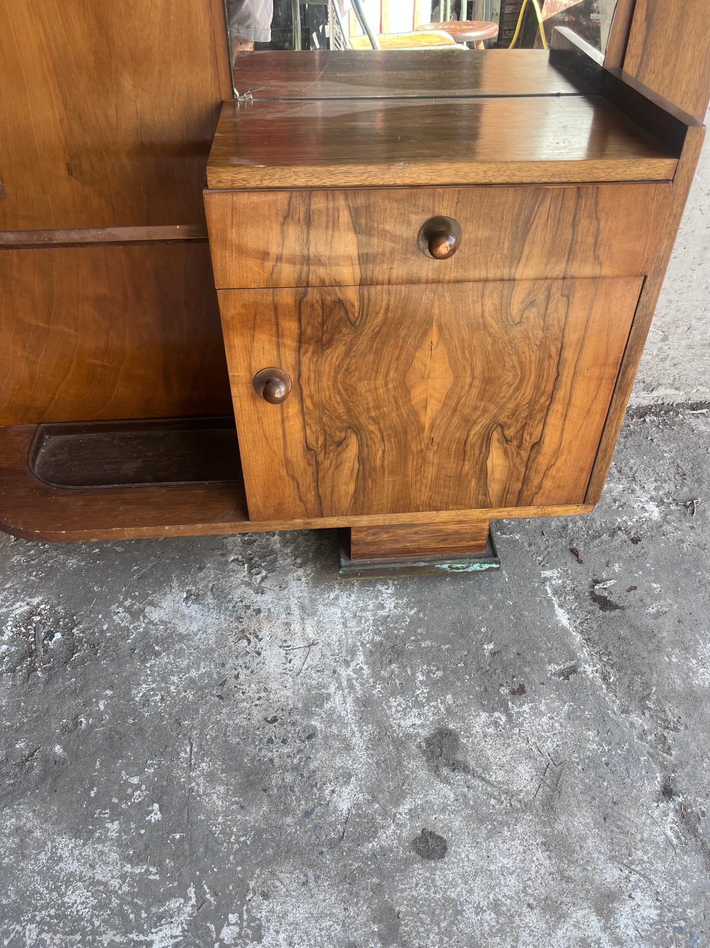 Art Deco Walnut Hallway Coat Rack with Mirror, 1930s