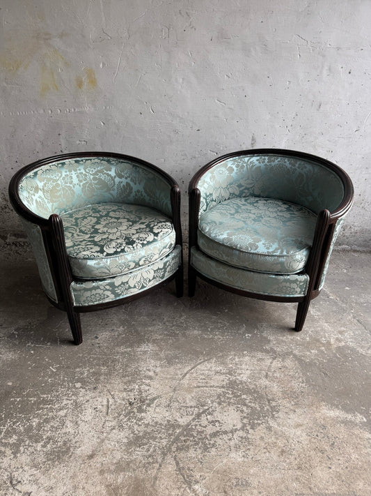 Set van 2 Art Deco fauteuils met bloemenstof