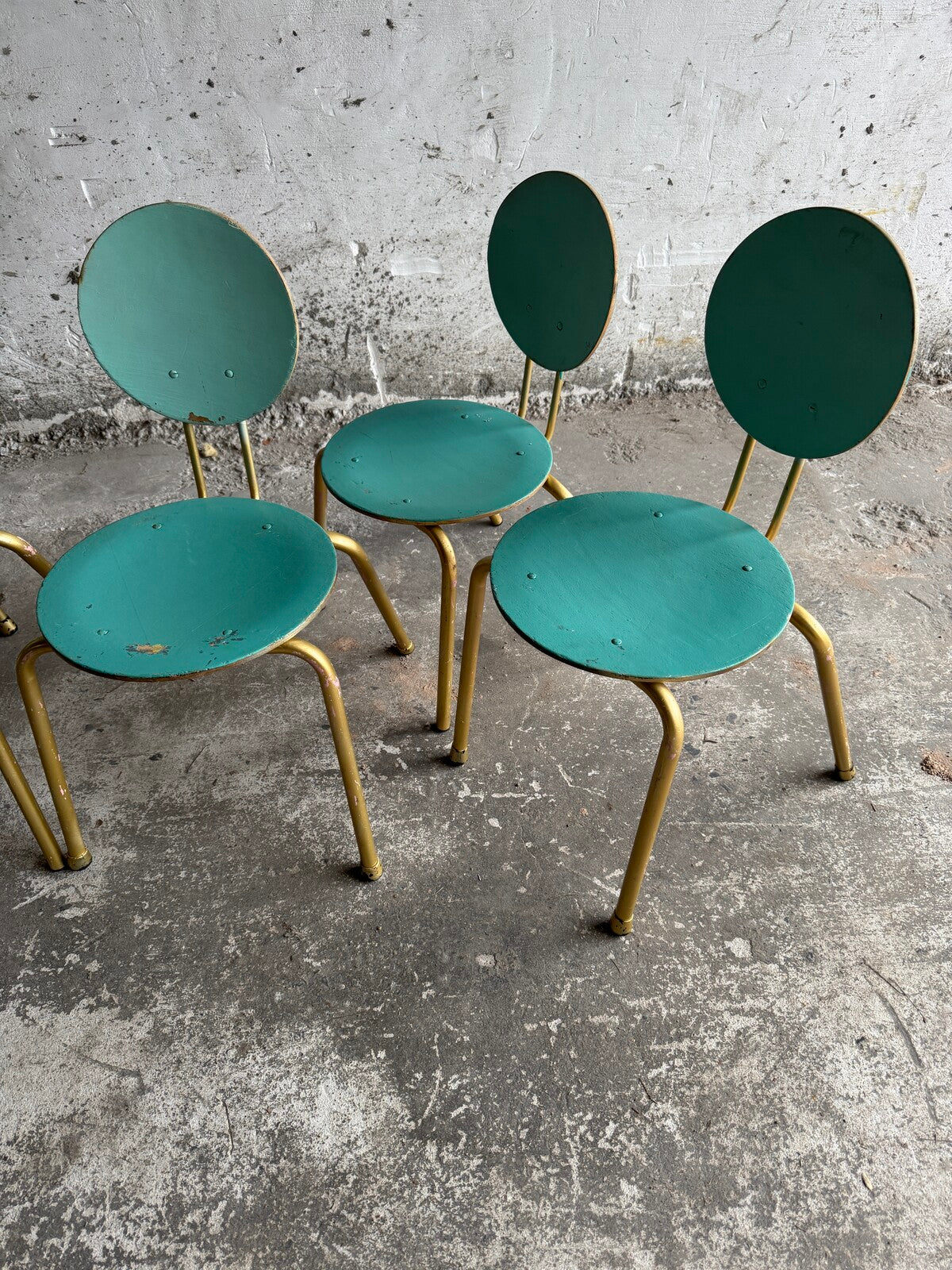 Set van 6 vintage kinderstoelen in blauw met goud (1960s)