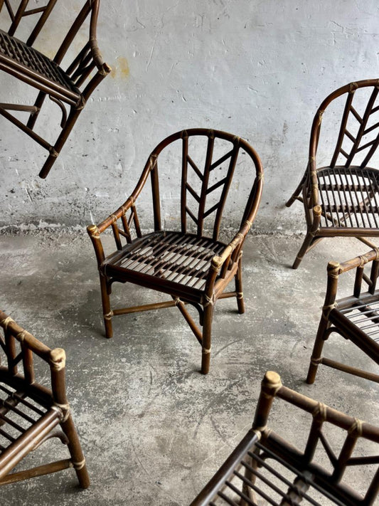 Set van 6 vintage rotan armstoelen van McGuire (1970s)