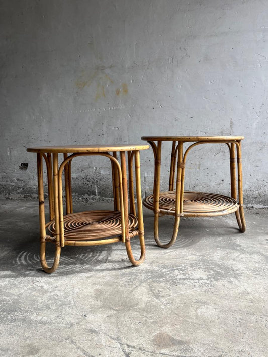 Vintage rotan bijzettafels in de stijl van Rohe Noordwolde