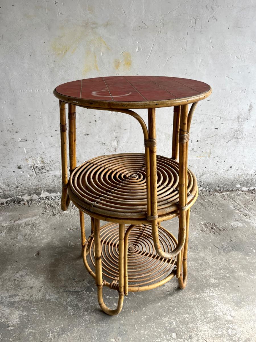 Vintage Rotan Bijzettafels in de Stijl van Rohé Noordwolde
