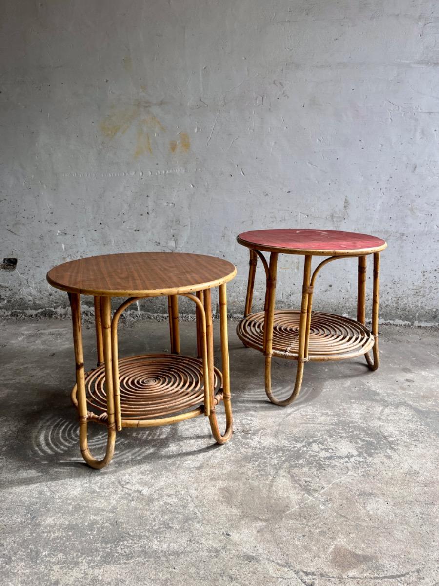 Vintage Rotan Bijzettafels in de Stijl van Rohé Noordwolde