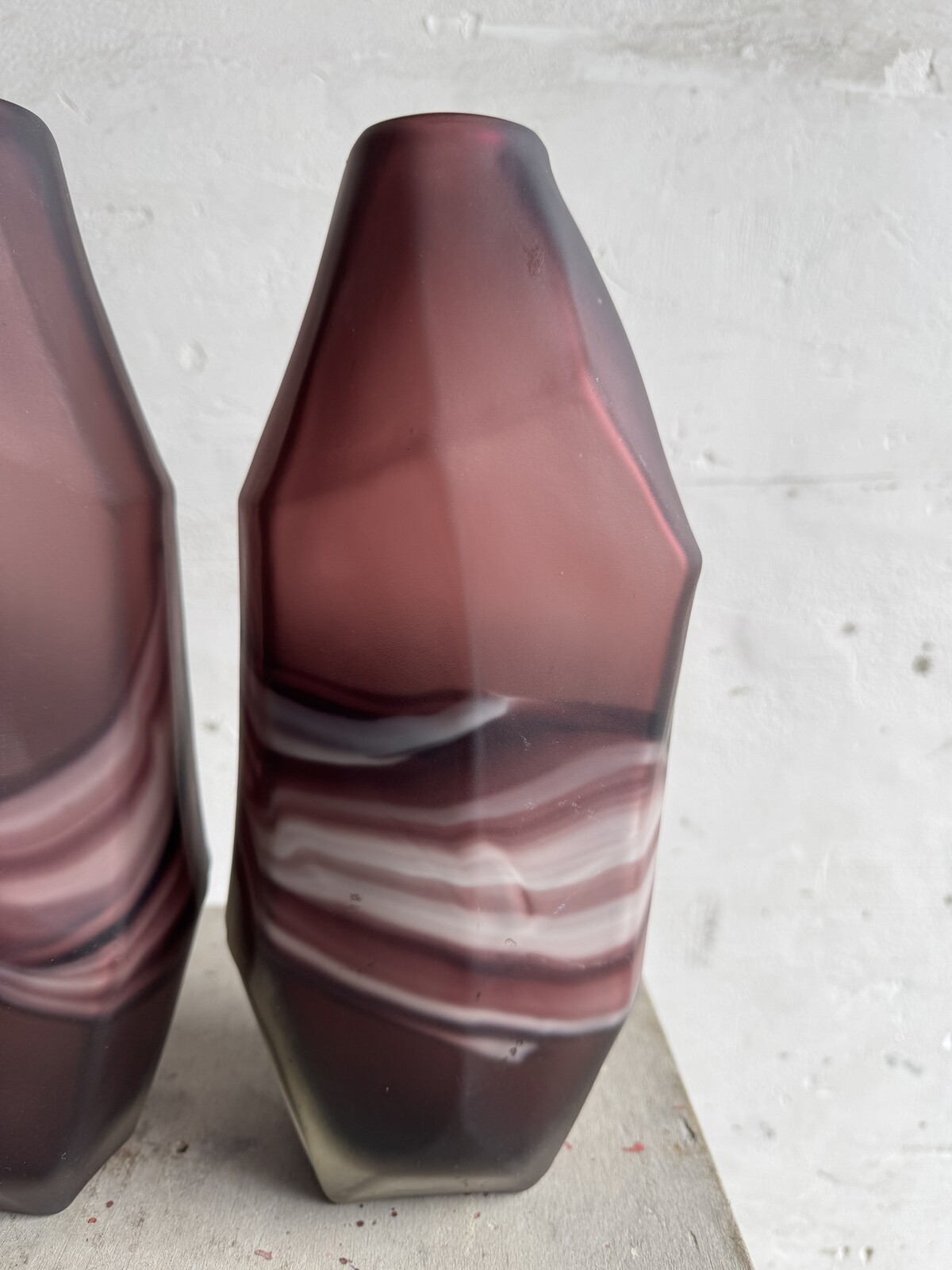 Amethyst and White Swirl Glass Vase Set