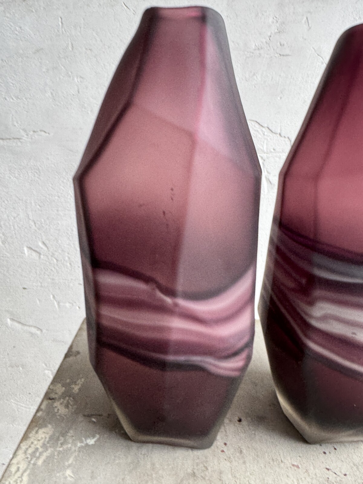 Amethyst and White Swirl Glass Vase Set