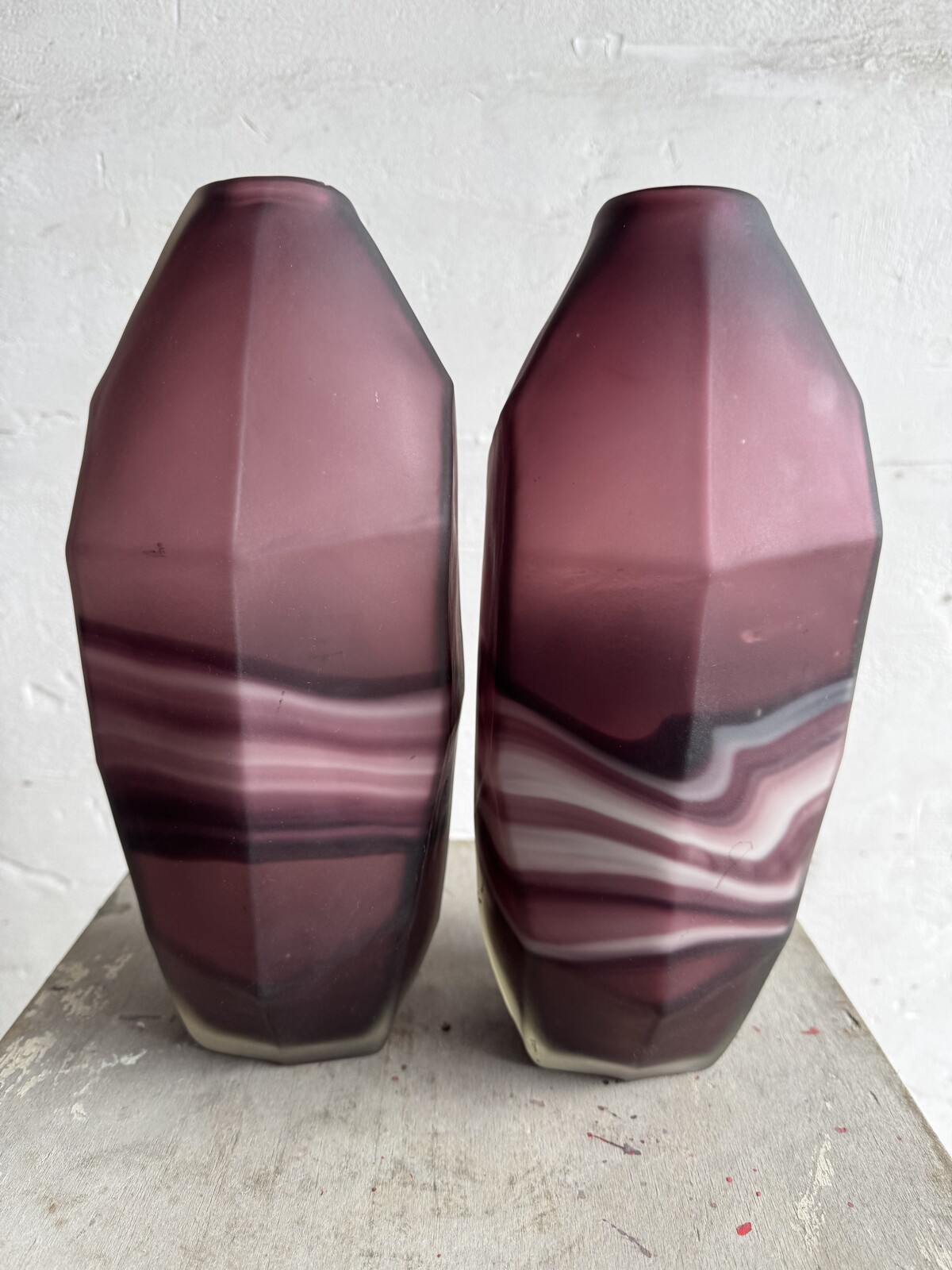 Amethyst and White Swirl Glass Vase Set