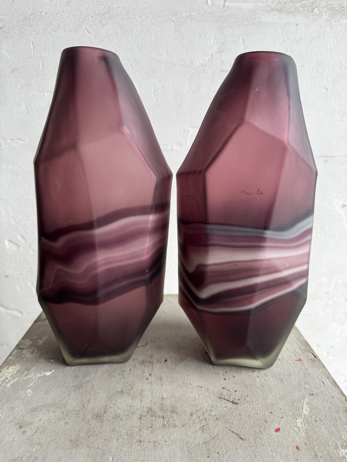 Amethyst and White Swirl Glass Vase Set