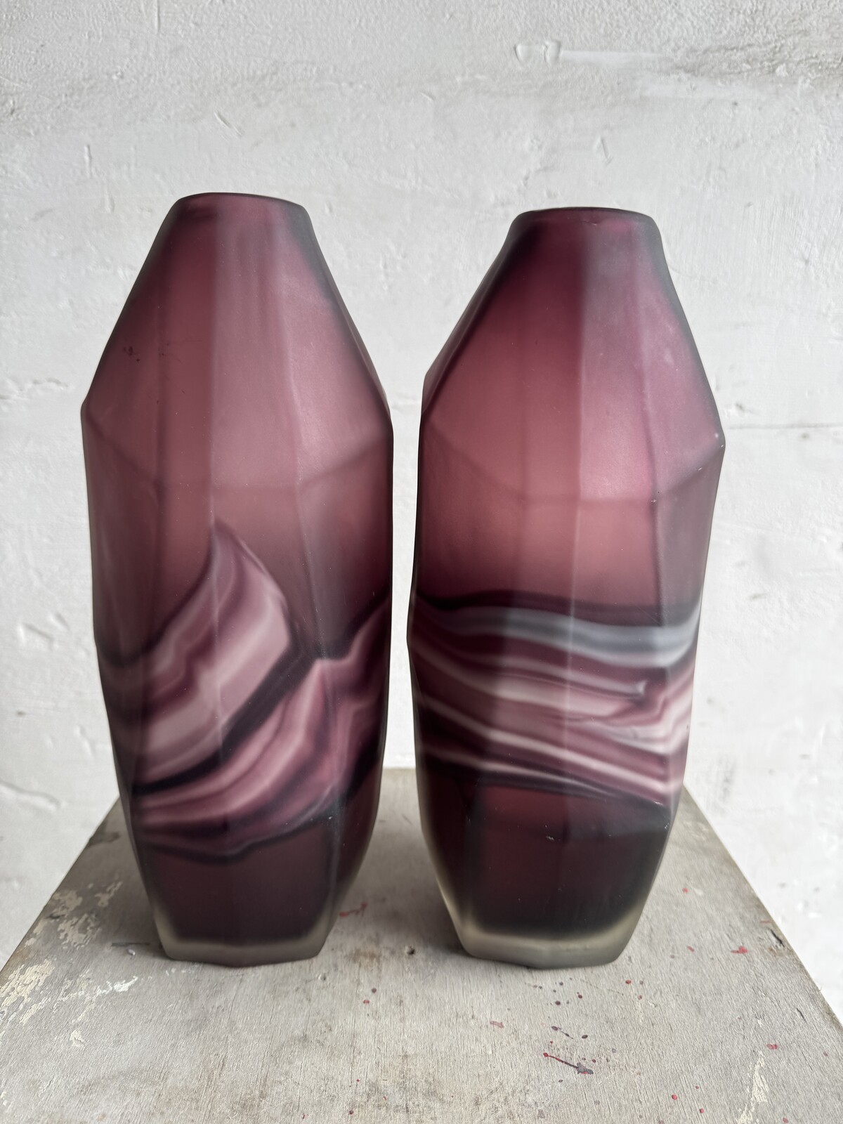 Amethyst and White Swirl Glass Vase Set