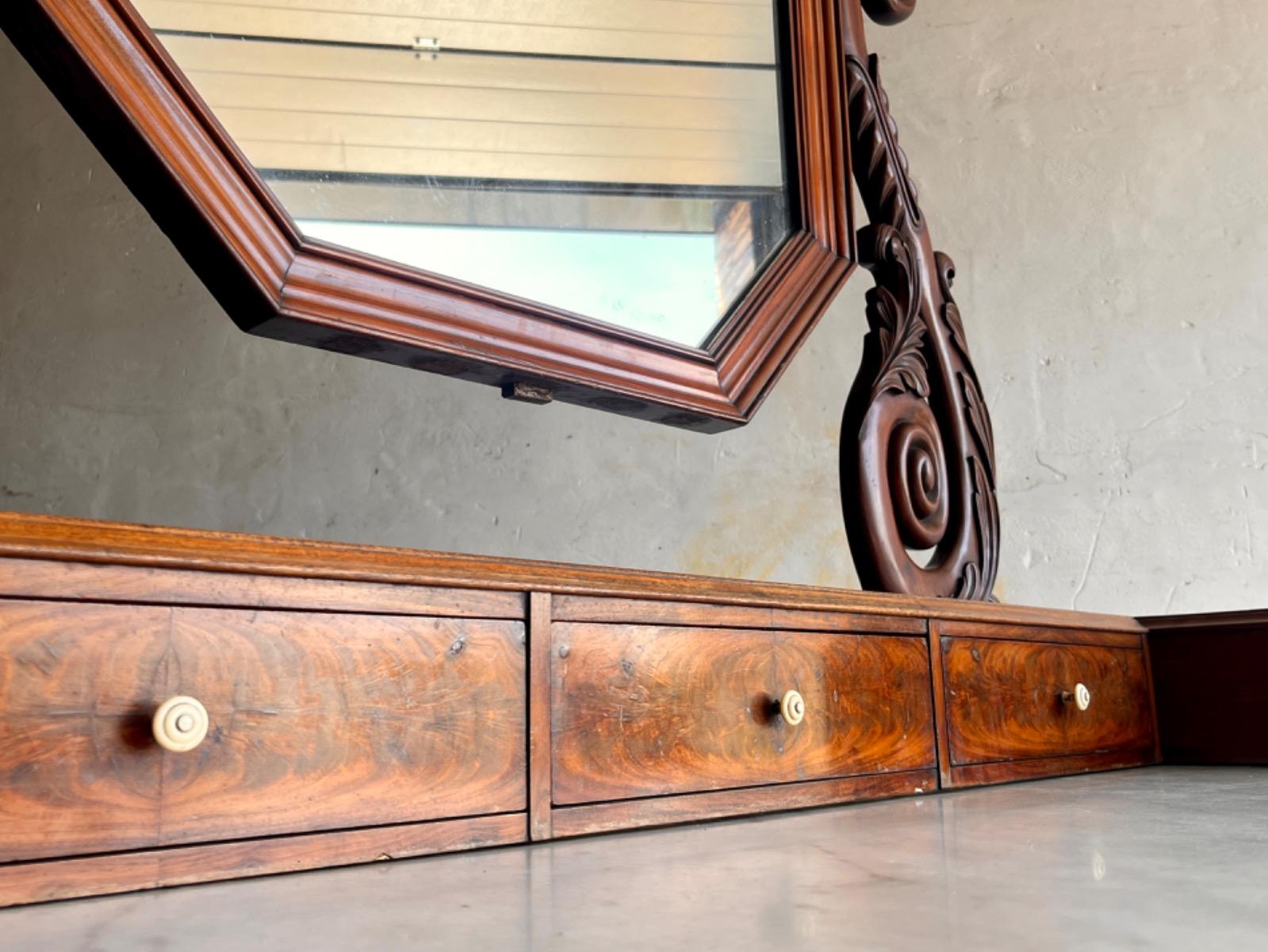 Antique Eastlake Victorian Carved Walnut Marble Top Dresser Chest Washstand With Mirror Vanity Buffet Entryway Foyer 