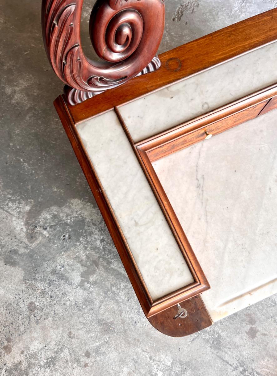 Antique Eastlake Victorian Carved Walnut Marble Top Dresser Chest Washstand With Mirror Vanity Buffet Entryway Foyer 