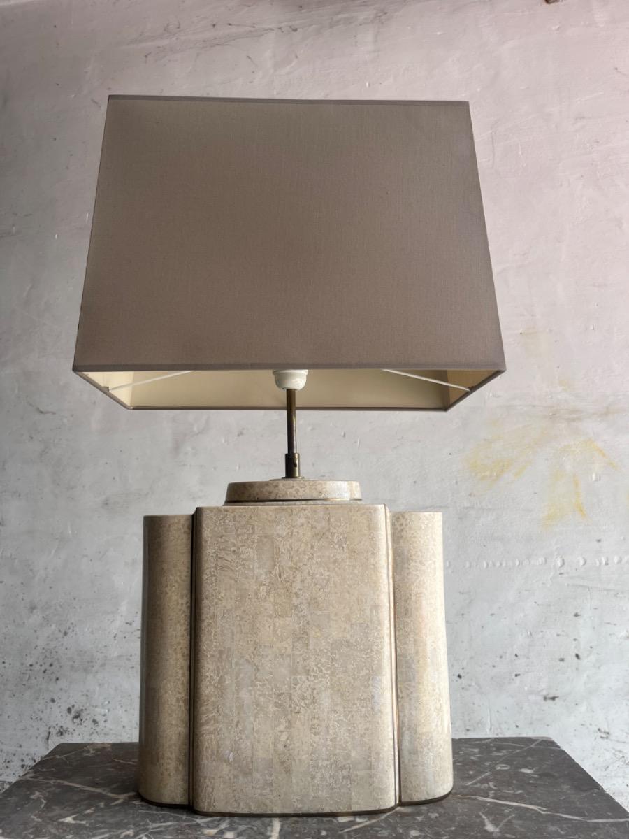 Architectural Table Lamps in Travertine and Brass  style maison jansen , 1970s