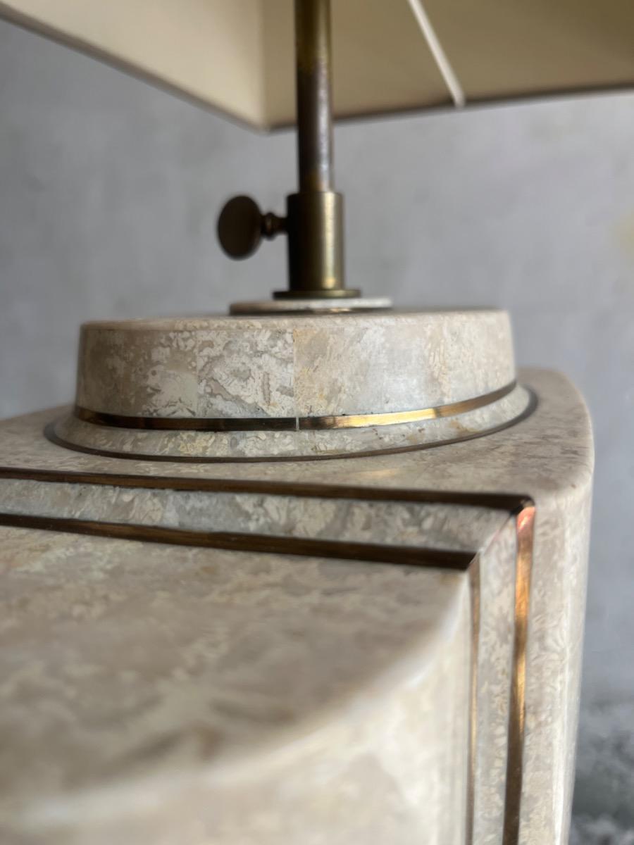 Architectural Table Lamps in Travertine and Brass  style maison jansen , 1970s