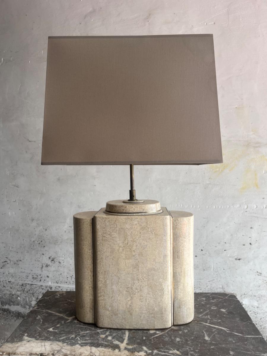 Architectural Table Lamps in Travertine and Brass  style maison jansen , 1970s