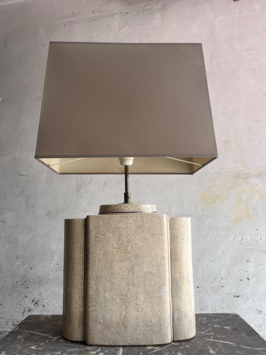 Architectural Table Lamps in Travertine and Brass  style maison jansen , 1970s