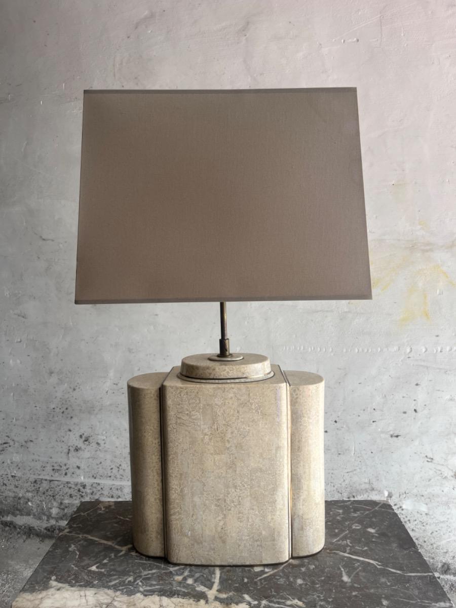 Architectural Table Lamps in Travertine and Brass  style maison jansen , 1970s