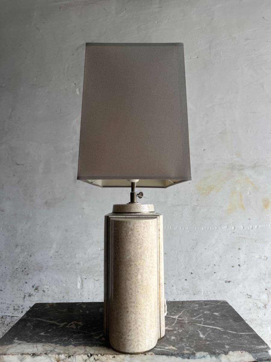 Architectural Table Lamps in Travertine and Brass  style maison jansen , 1970s