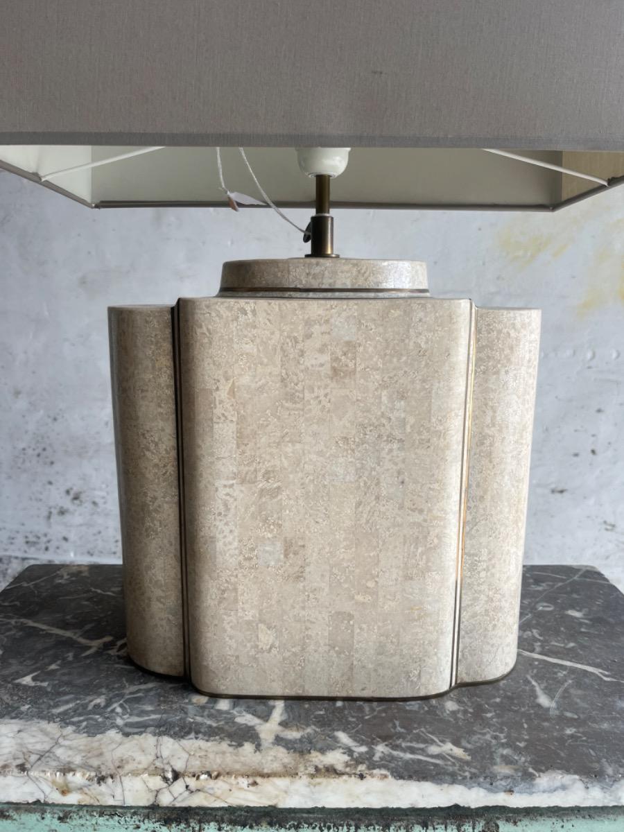 Architectural Table Lamps in Travertine and Brass  style maison jansen , 1970s