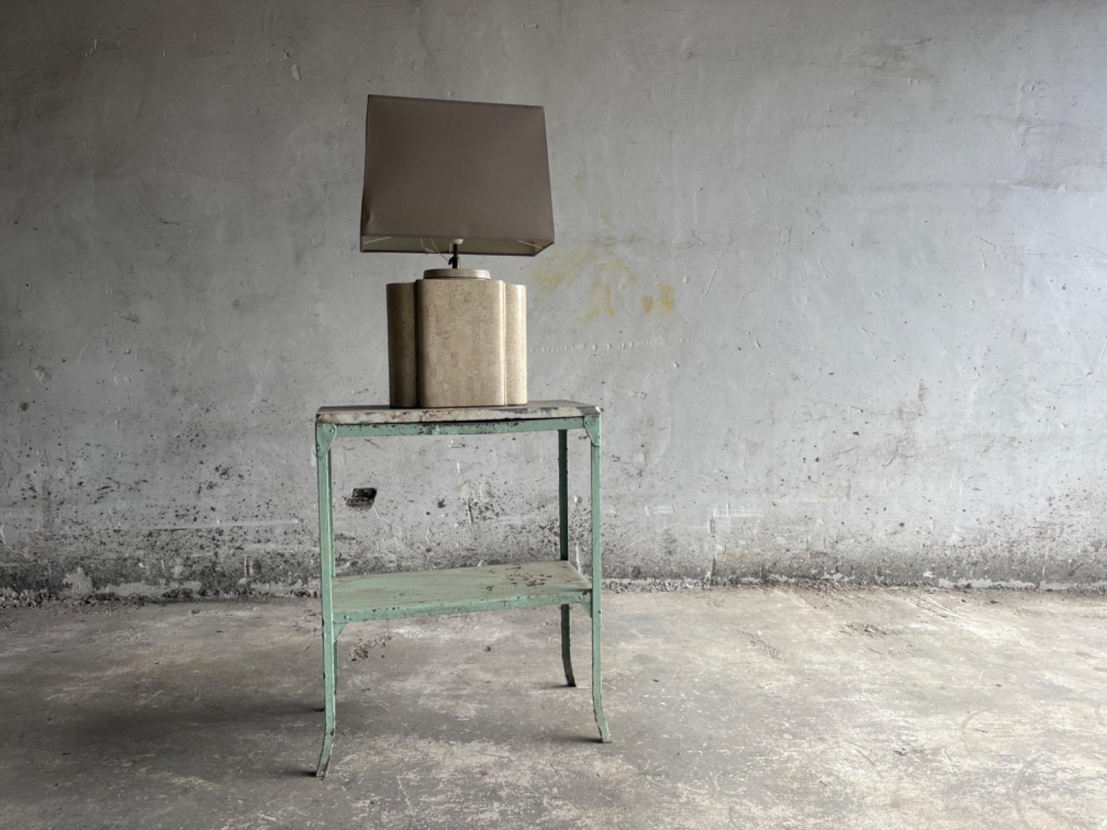 Architectural Table Lamps in Travertine and Brass  style maison jansen , 1970s