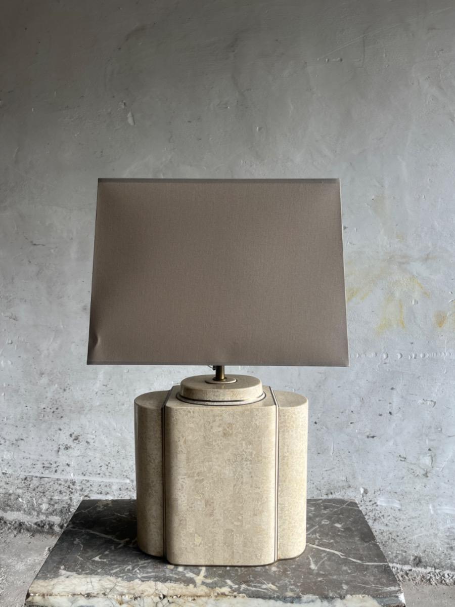 Architectural Table Lamps in Travertine and Brass  style maison jansen , 1970s