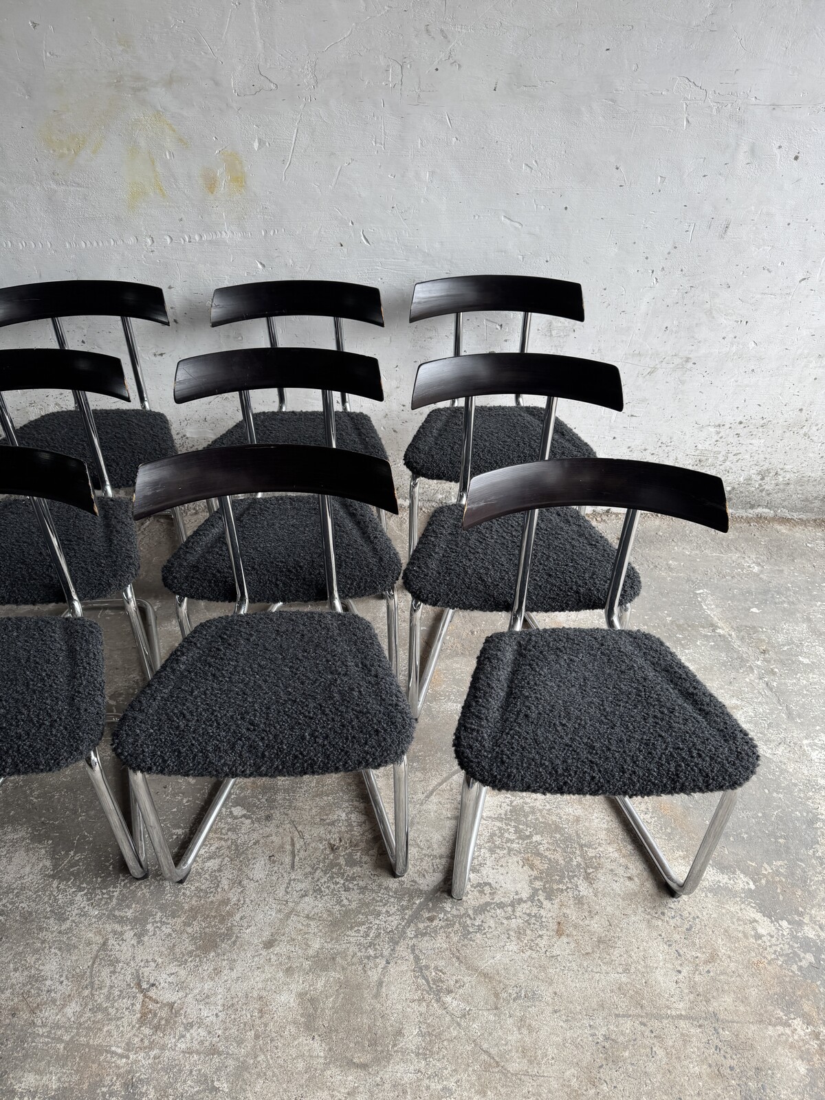 Black fabric and chrome chairs