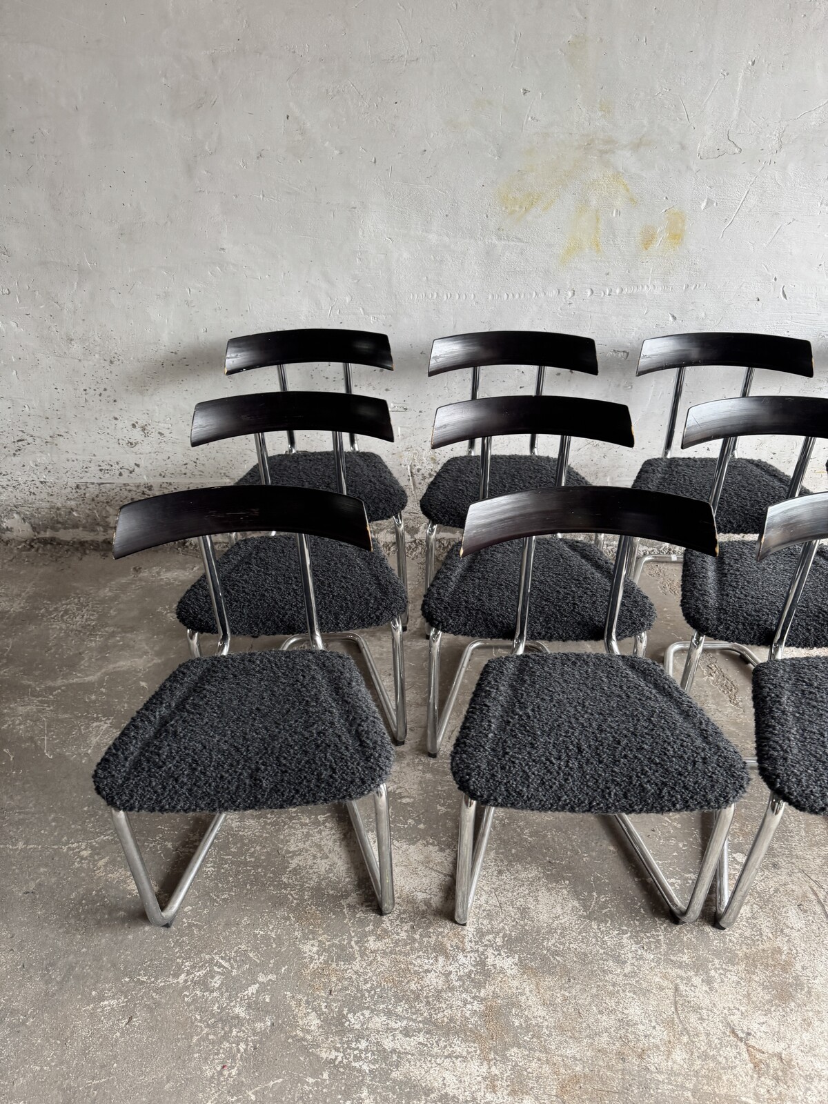 Black fabric and chrome chairs