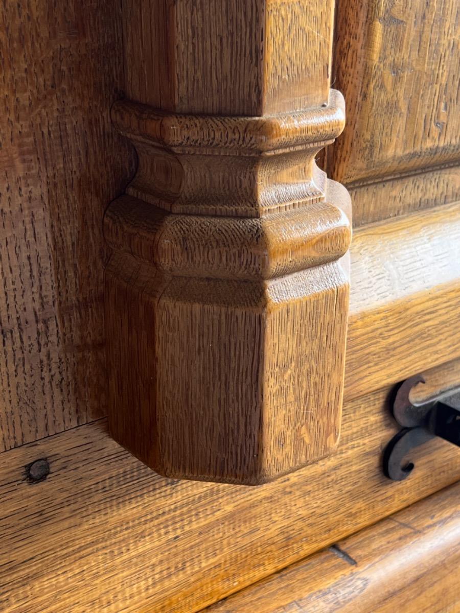 Brutalist 1 door oak and brass cabinet 