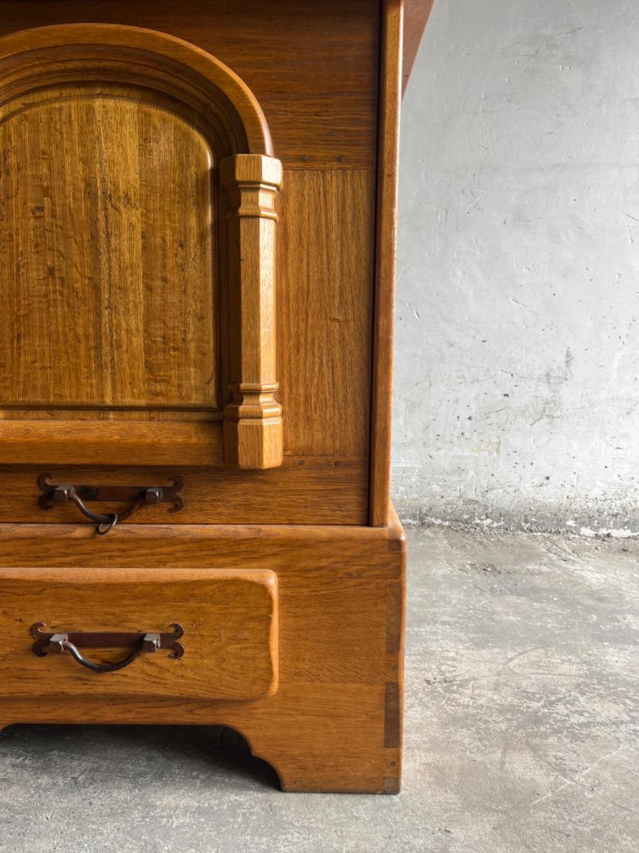 Brutalist 1 door oak and brass cabinet 