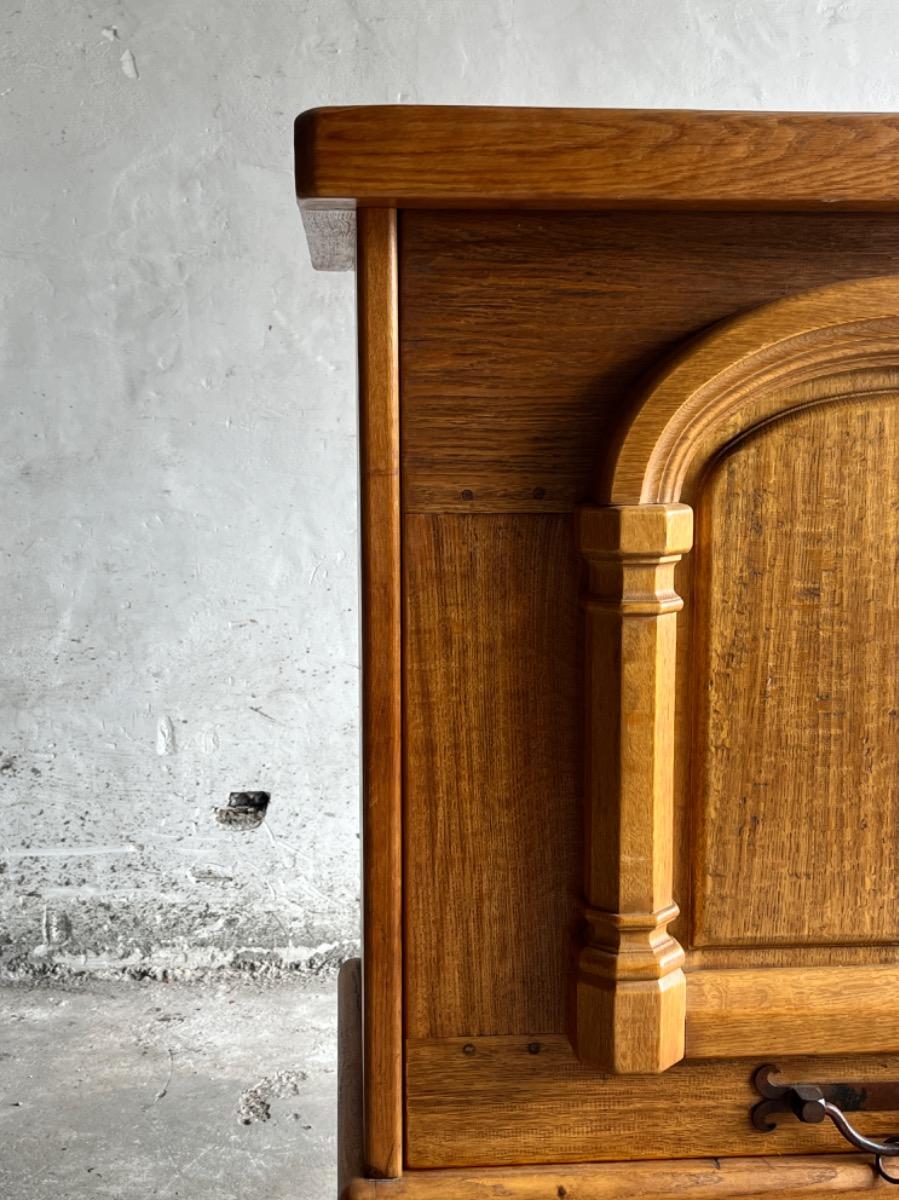 Brutalist 1 door oak and brass cabinet 