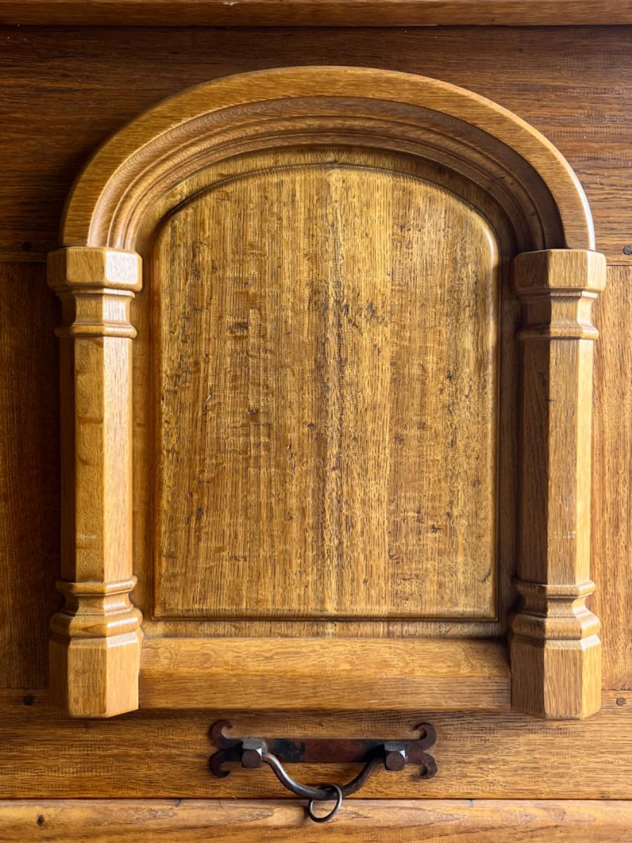 Brutalist 1 door oak and brass cabinet 