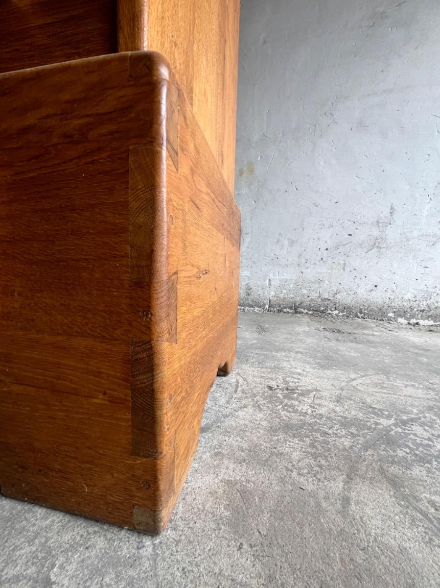 Brutalist 1 door oak and brass cabinet 