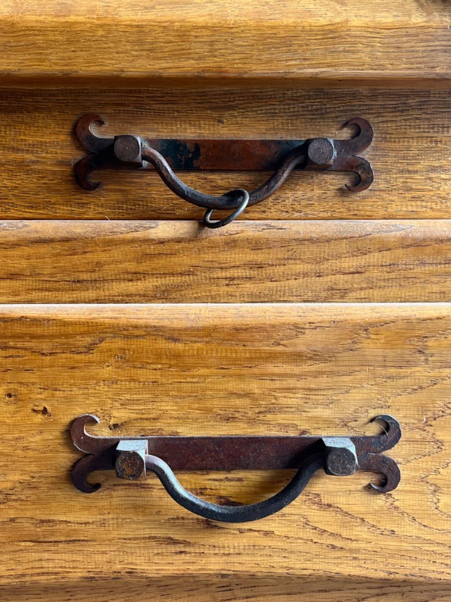 Brutalist 1 door oak and brass cabinet 