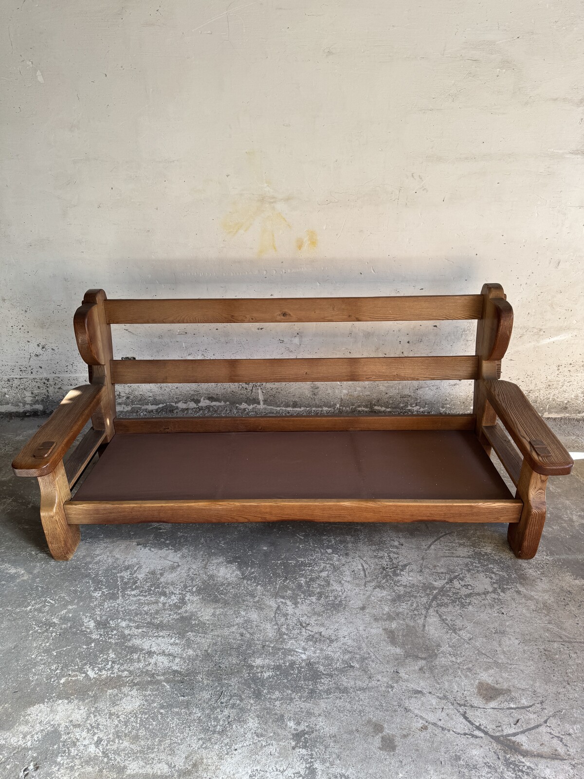 Brutalist oak 3 seater sofa