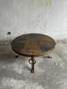 Brutalistic round slate iron  coffee table ,70s 