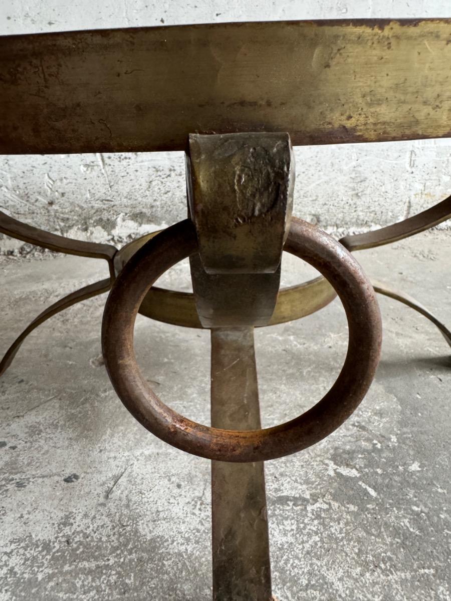 Brutalistic round slate iron  coffee table ,70s 