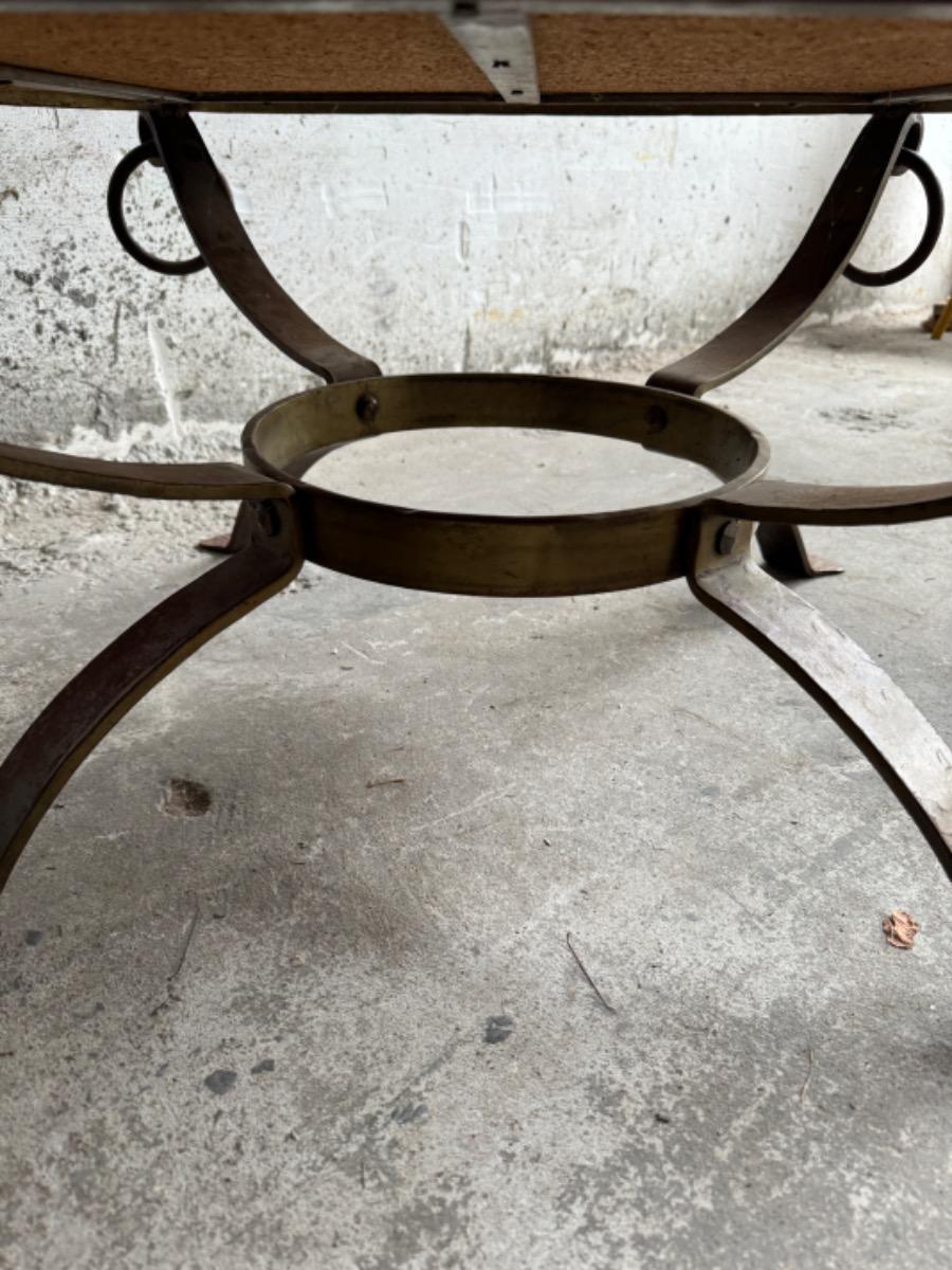 Brutalistic round slate iron  coffee table ,70s 