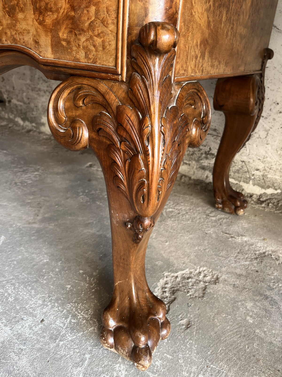 Burr Walnut Veneer Cabinets on Cabrio Legs