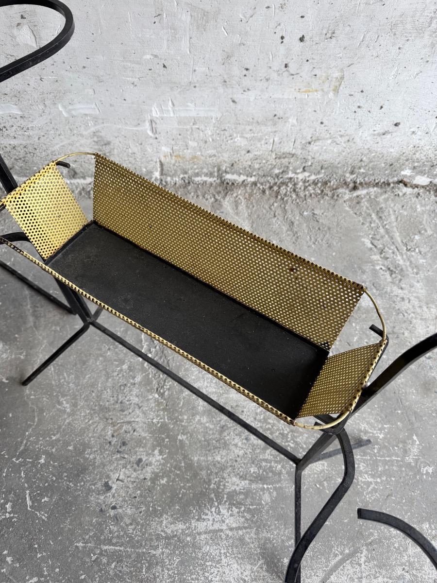 Mid-Century Metal Plant Rack+ Side table by Mathieu Matégot, France, 1950s