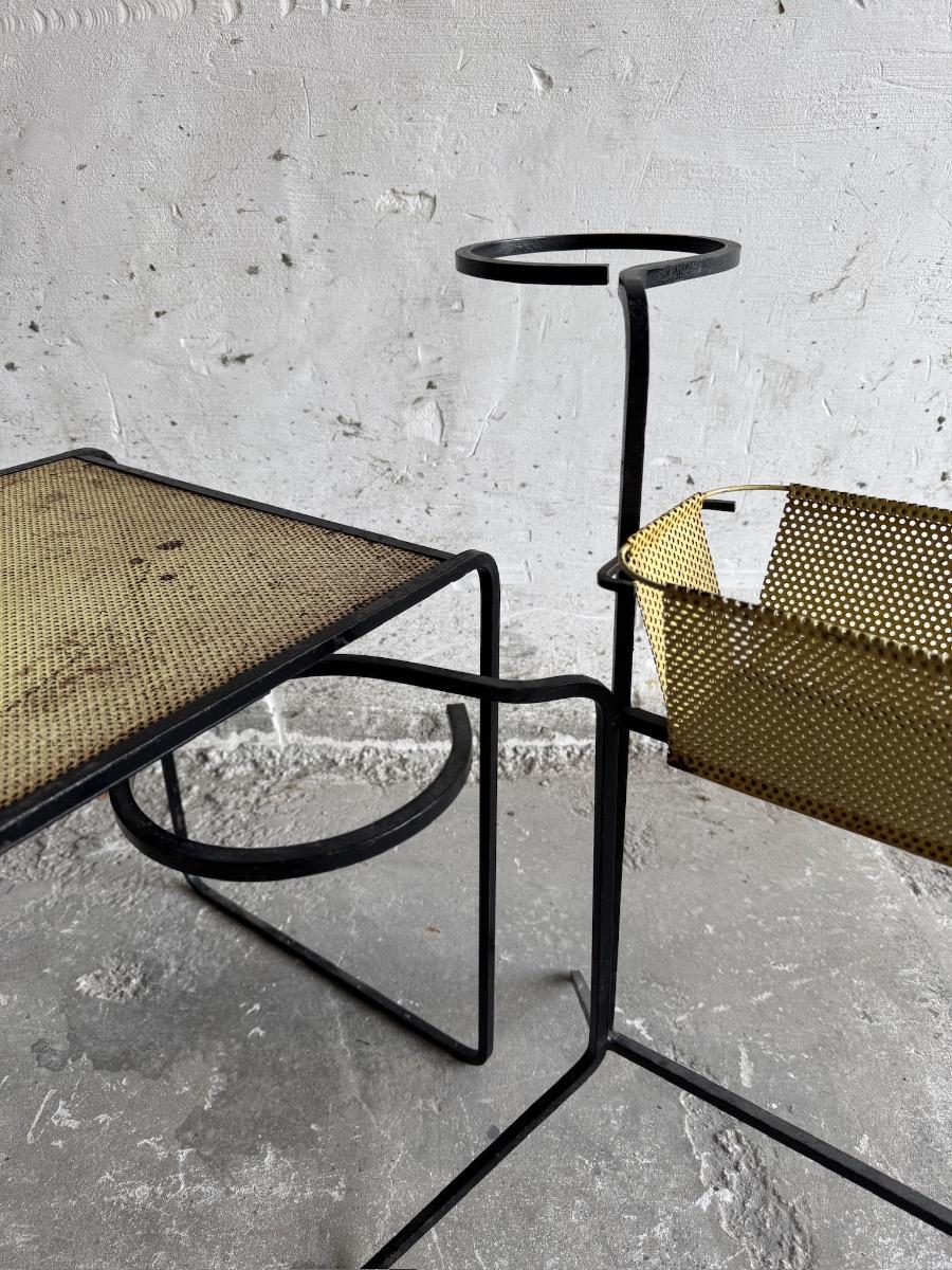 Mid-Century Metal Plant Rack+ Side table by Mathieu Matégot, France, 1950s