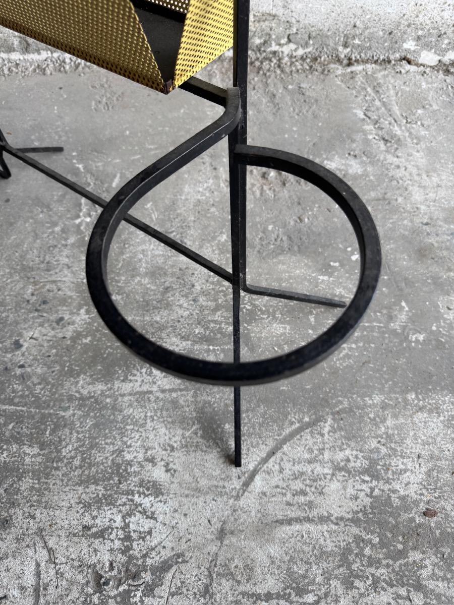 Mid-Century Metal Plant Rack+ Side table by Mathieu Matégot, France, 1950s