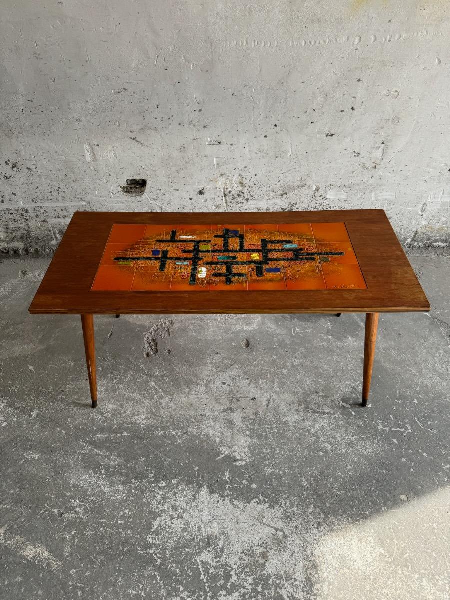 Mid century wood and mosaic coffee table