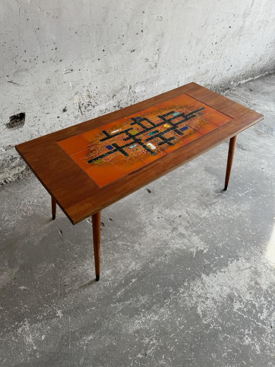 Mid century wood and mosaic coffee table