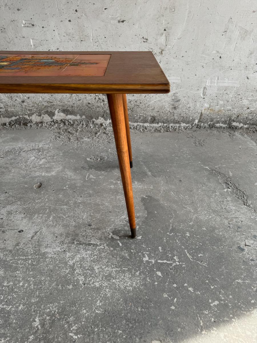 Mid century wood and mosaic coffee table